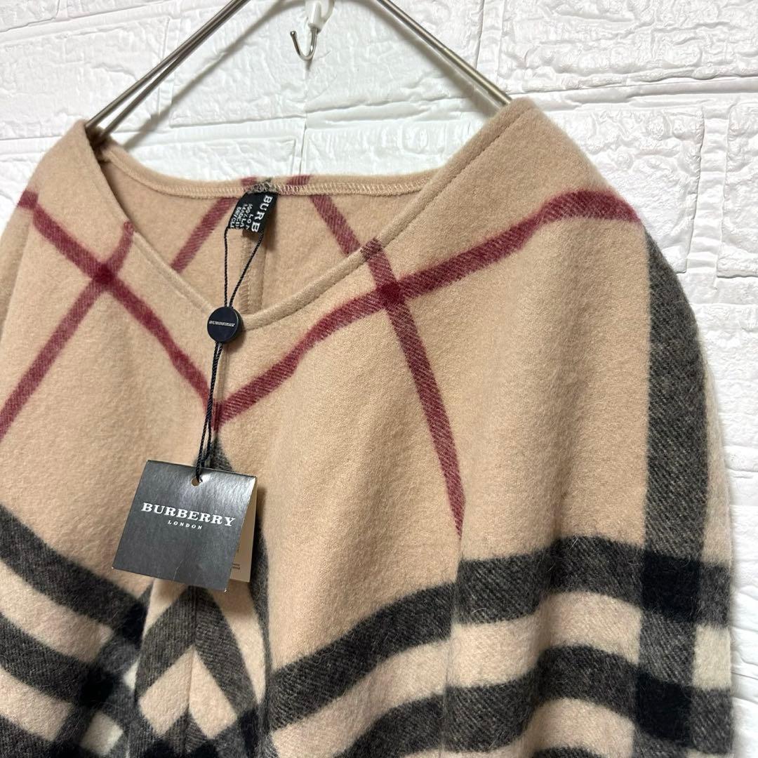 専用‼️バーバリーロンドン　新品タグ難あり　ノバチェックポンチョ　フリンジ　ウール