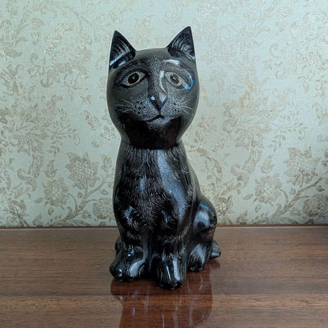 猫　置物　オブジェ　御影石　希少　黒猫　ガーデニング雑貨　北欧