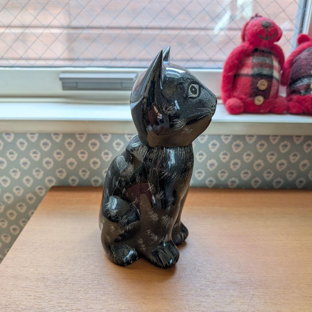 猫　置物　オブジェ　御影石　希少　黒猫　ガーデニング雑貨　北欧