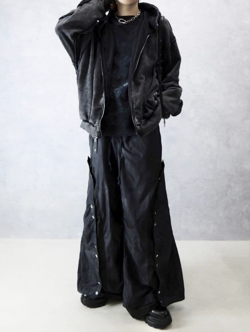 grancy ボタンレイヤードデザインナイロンパンツ