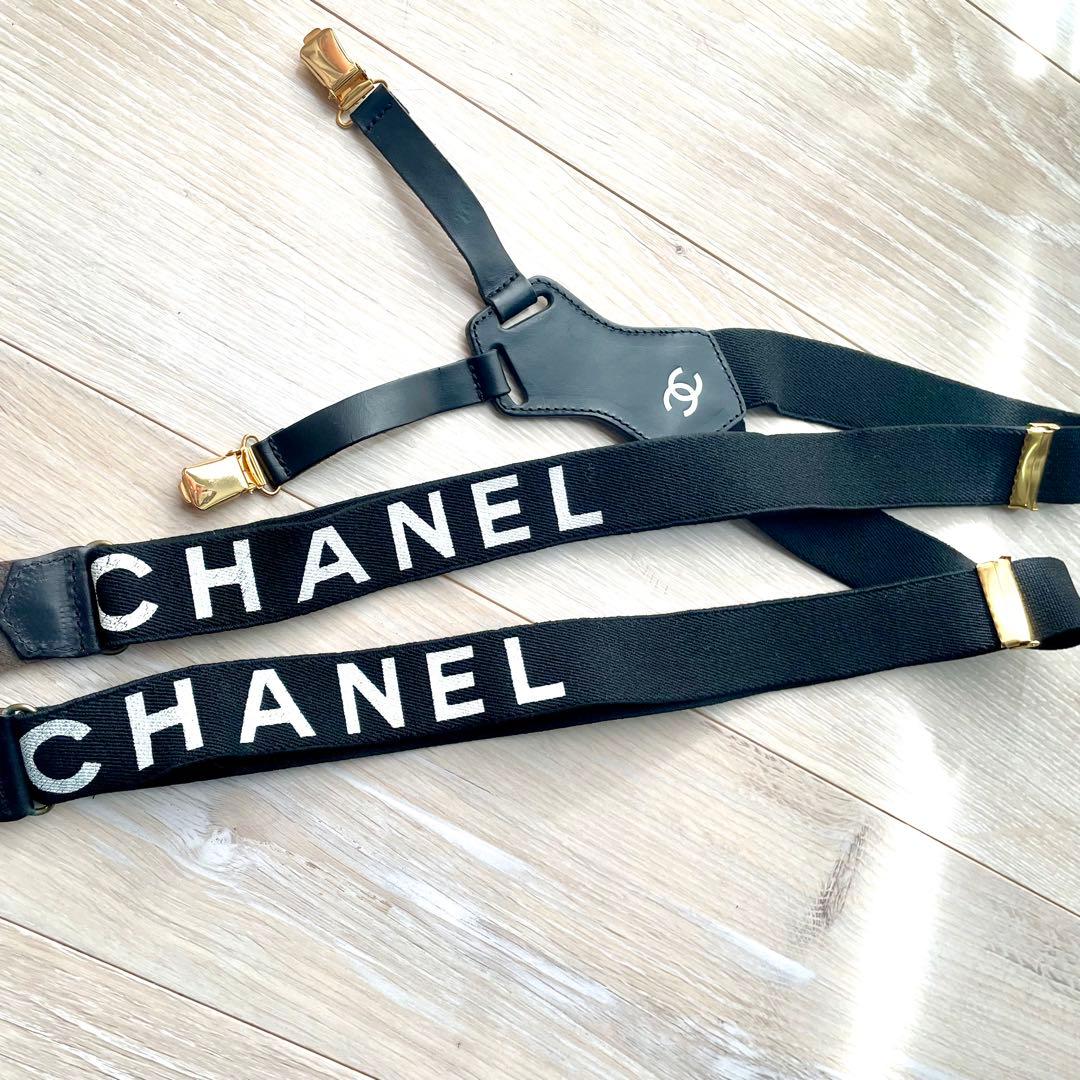 シャネル CHANEL サスペンダー ロゴ ブラック ヴィンテージ レア 中古