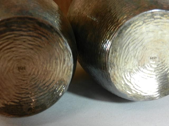 京都「岡野利光」造　純銀製棗形酒器「ちろり」一対