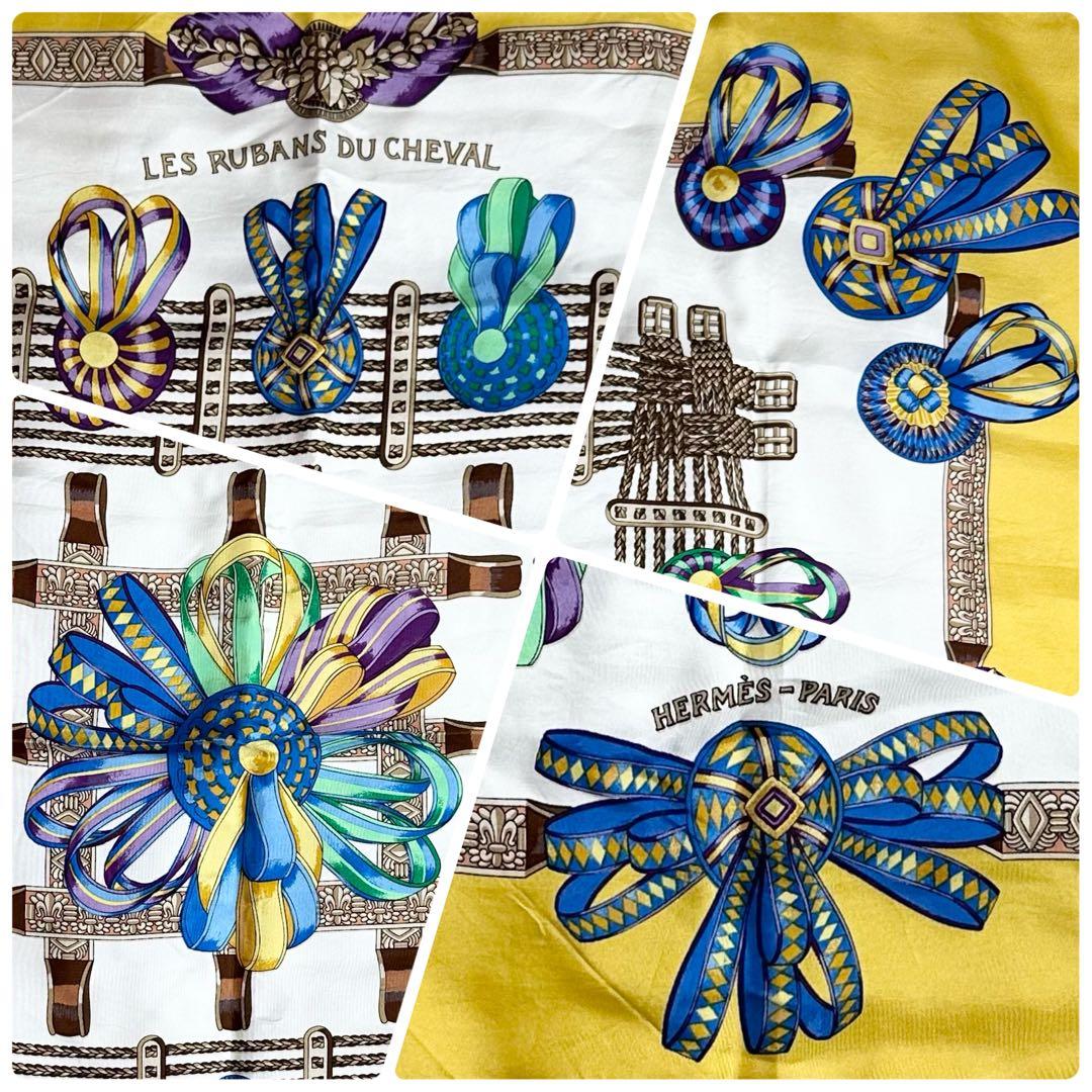 HERMES エルメス スカーフ シルク カレ90 大判 馬のリボン飾り マルチ