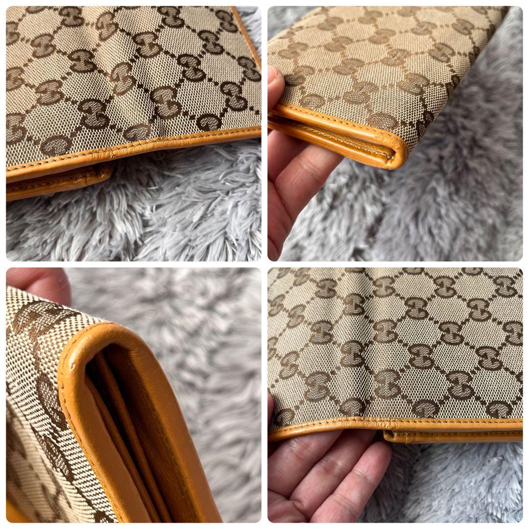 良品✨GUCCI GGキャンバス 長財布 からし色 イエロー ロゴプレート