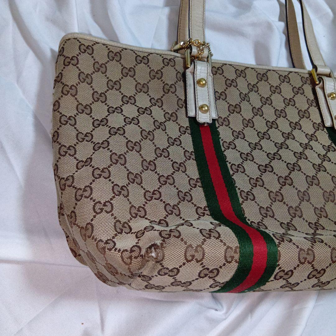 GUCCI　グッチ　シェリー　gg　キャンバス　レザー　トートバッグ