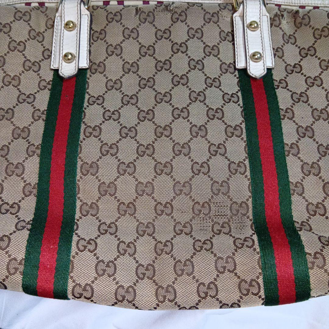GUCCI　グッチ　シェリー　gg　キャンバス　レザー　トートバッグ
