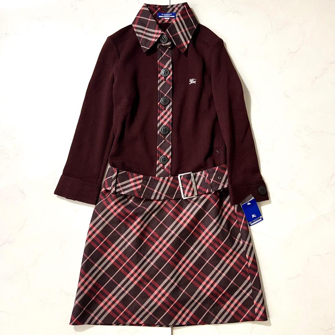未使用タグ付 バーバリーブルーレーベル ワンピース ノバチェック ベルト ニット