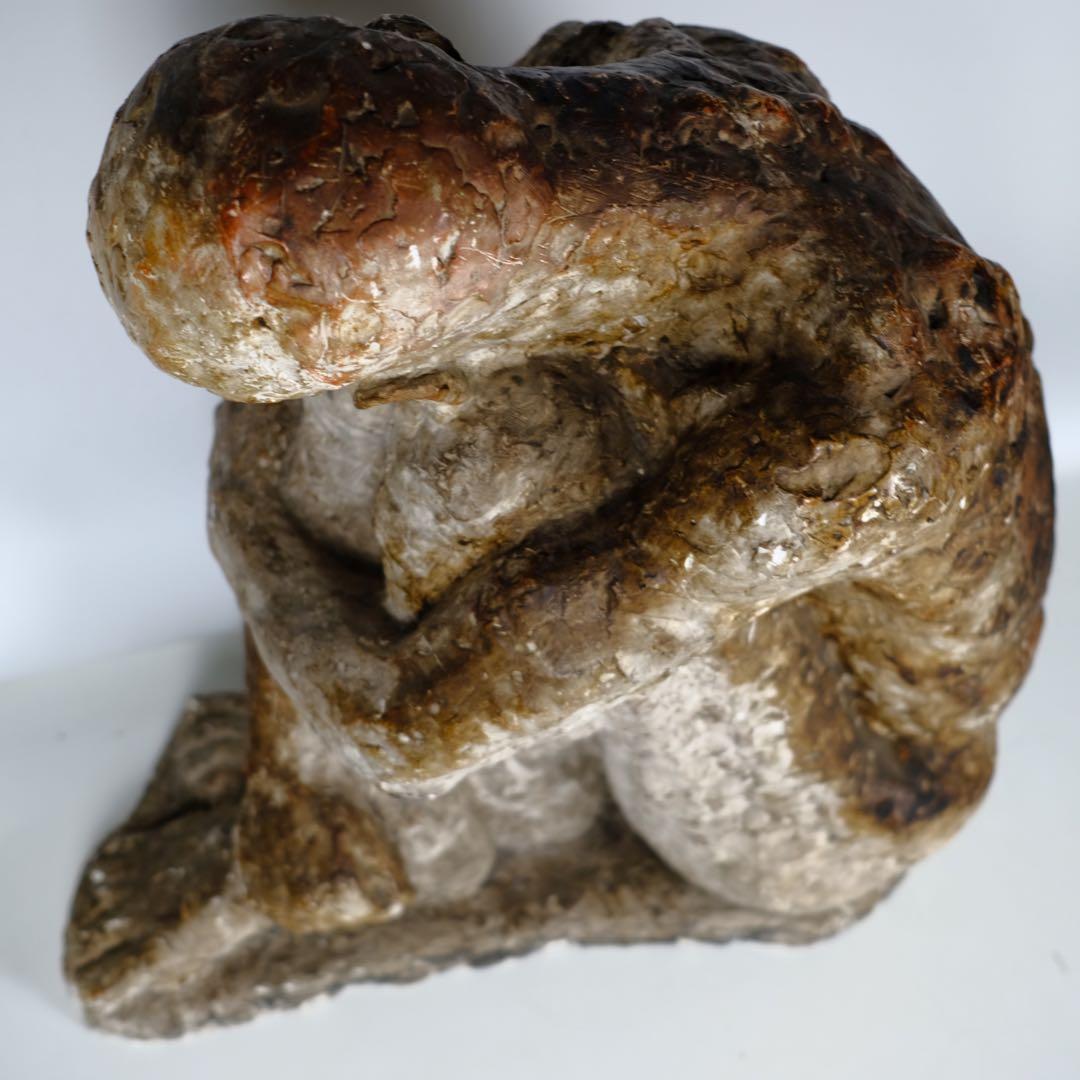 アンティーク　うずくまる男の像　彫刻作品　古道具　オブジェ　人物　ビンテージ