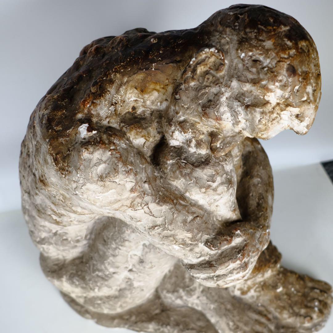 アンティーク　うずくまる男の像　彫刻作品　古道具　オブジェ　人物　ビンテージ