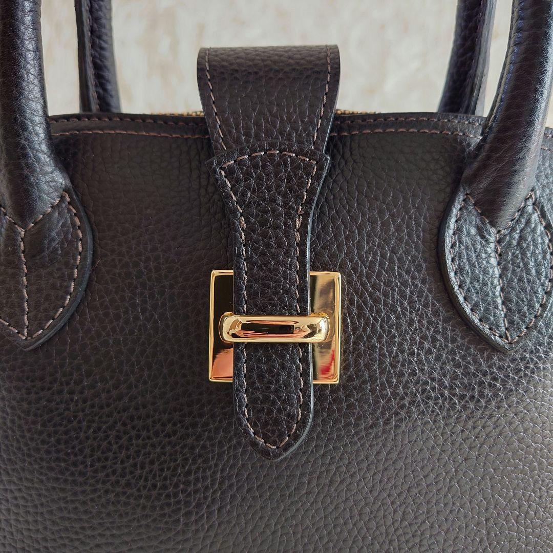 美品 WAKO 銀座和光 シボ革 レザー ハンドバッグ ブラック ゴールド