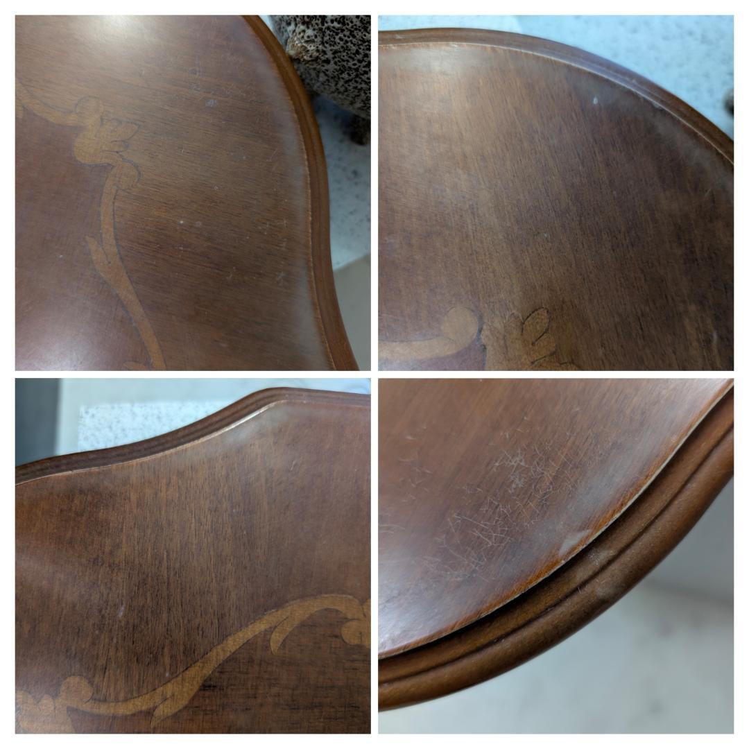 イタリア製 猫脚 ウッド サイドテーブル 象嵌細工 ビーチ 無垢材 ビンテージ