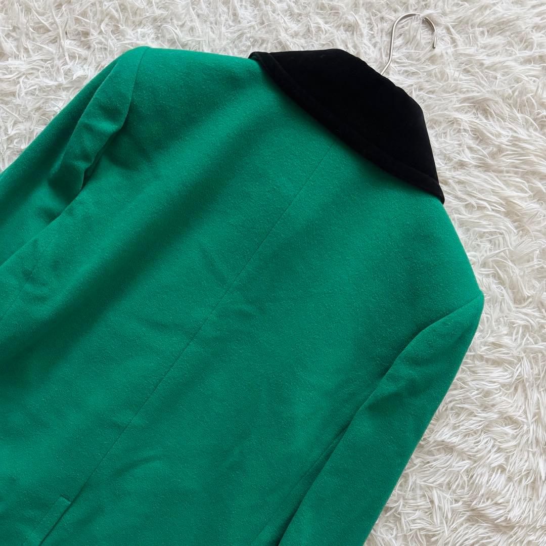 イヴサンローラン ロングコート ベロア切替 緑 黒 M 肩パッド vintage