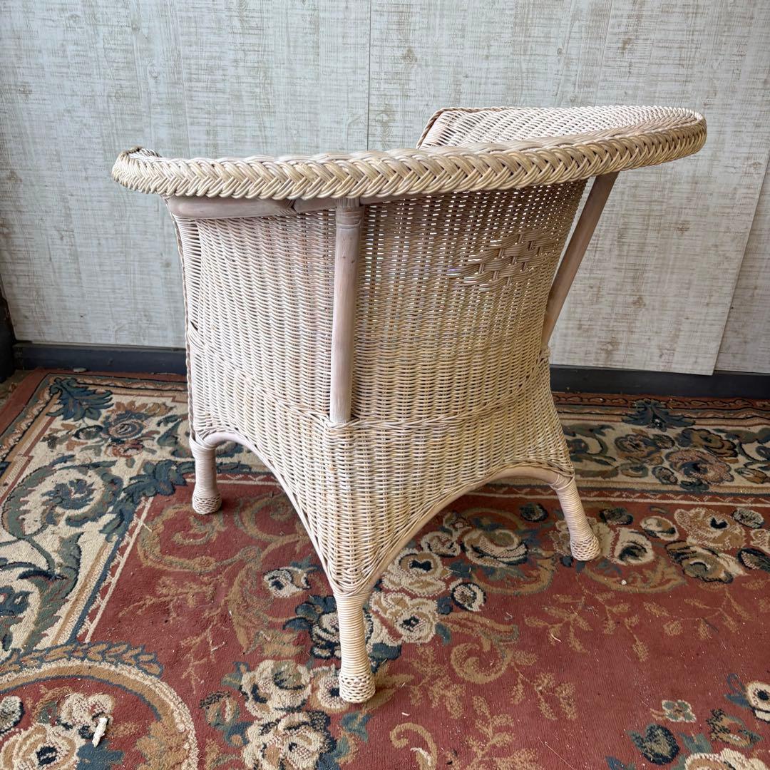 ①昭和レトロ ヴィンテージ ラタンダイニングチェア 花柄クッション アームチェア