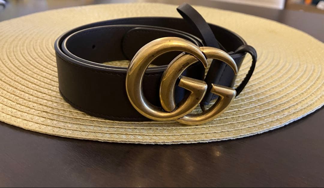 GUCCI レザー GGロゴ ベルト　ダークブラウン