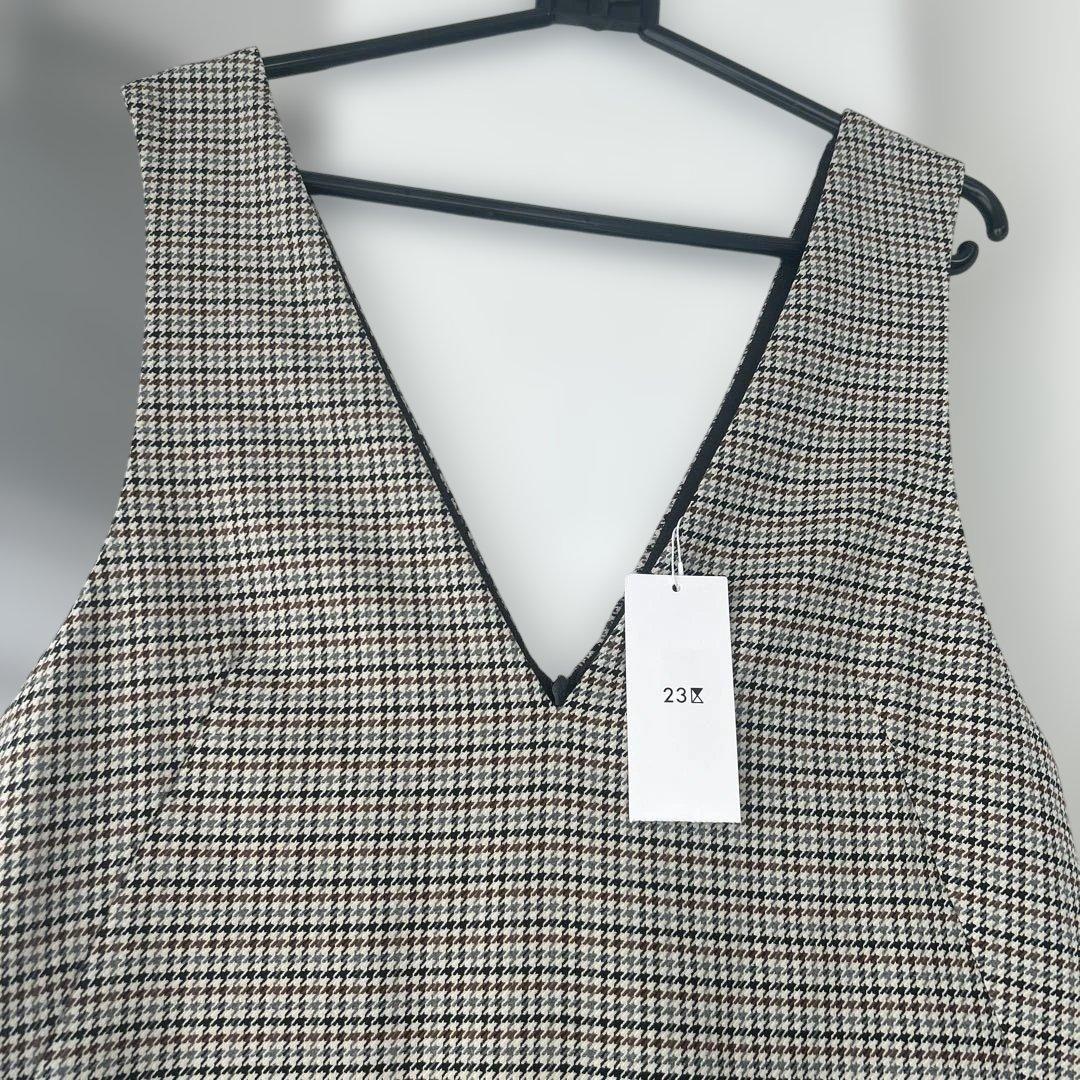 【未使用】23区 ガンクラブ チェックストレッチ ワンピース 千鳥柄 32