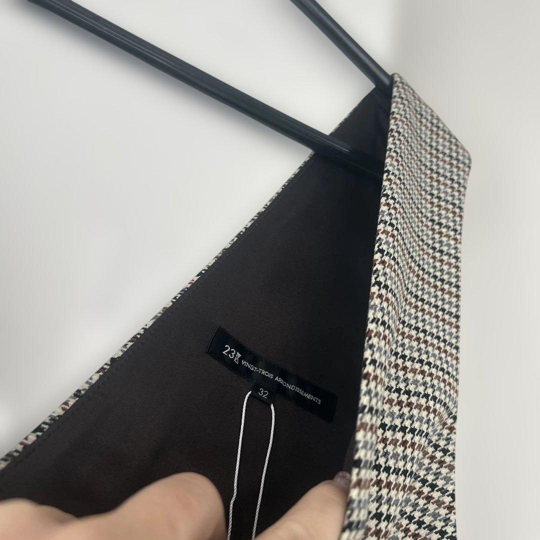 【未使用】23区 ガンクラブ チェックストレッチ ワンピース 千鳥柄 32