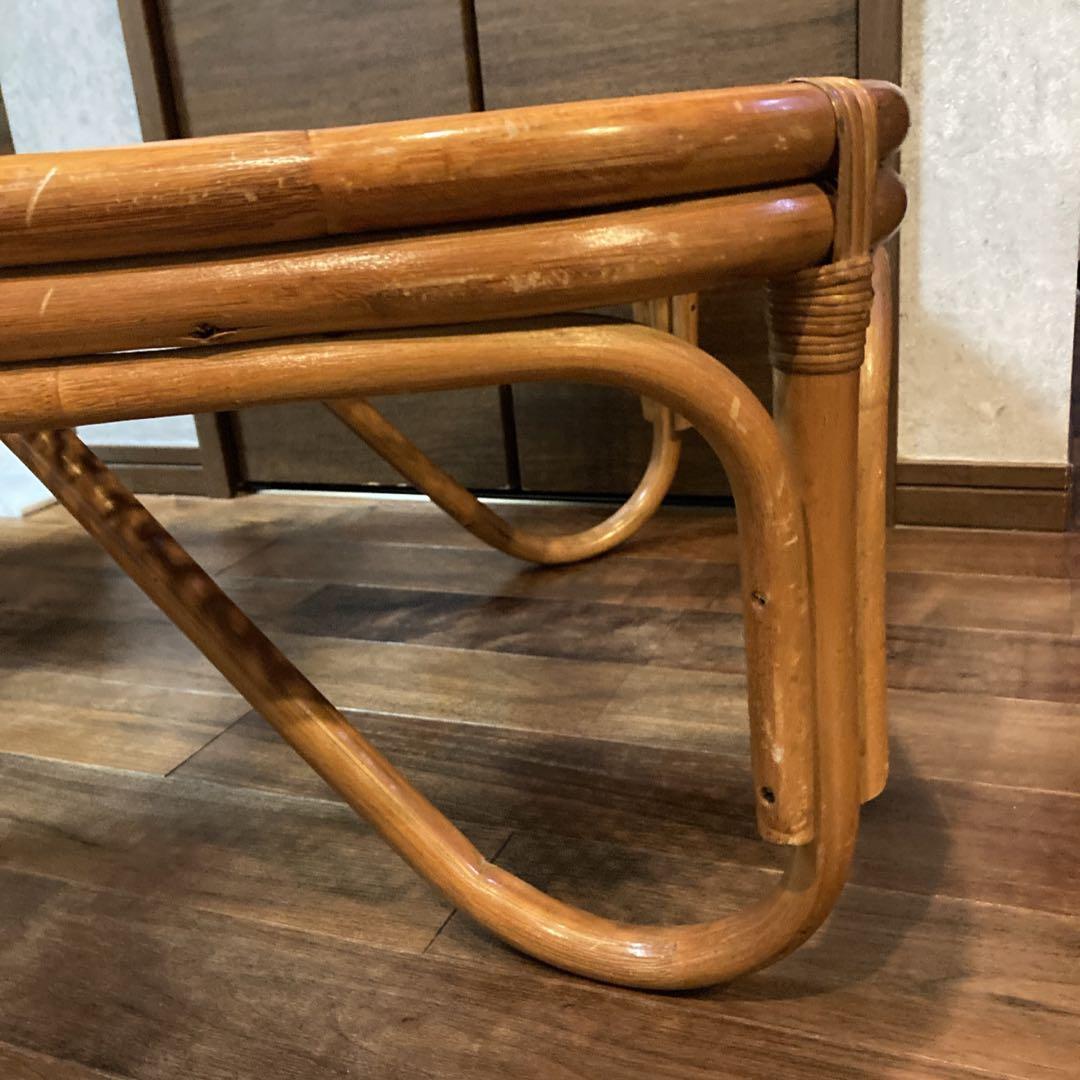 美品✨　籐 ラタン ガラスローテーブル センターテーブル 古民家 古家具