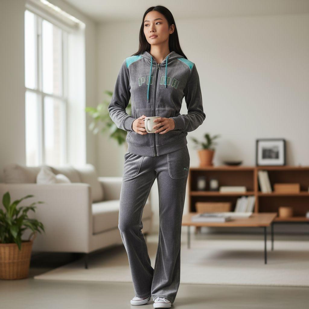 PUMA ベロア セットアップ 上下 L グレー フレア - メルカリ