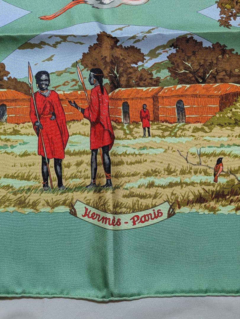 未使用　エルメス　スカーフ　カレ　90 タンザニア　グリーン　箱付き