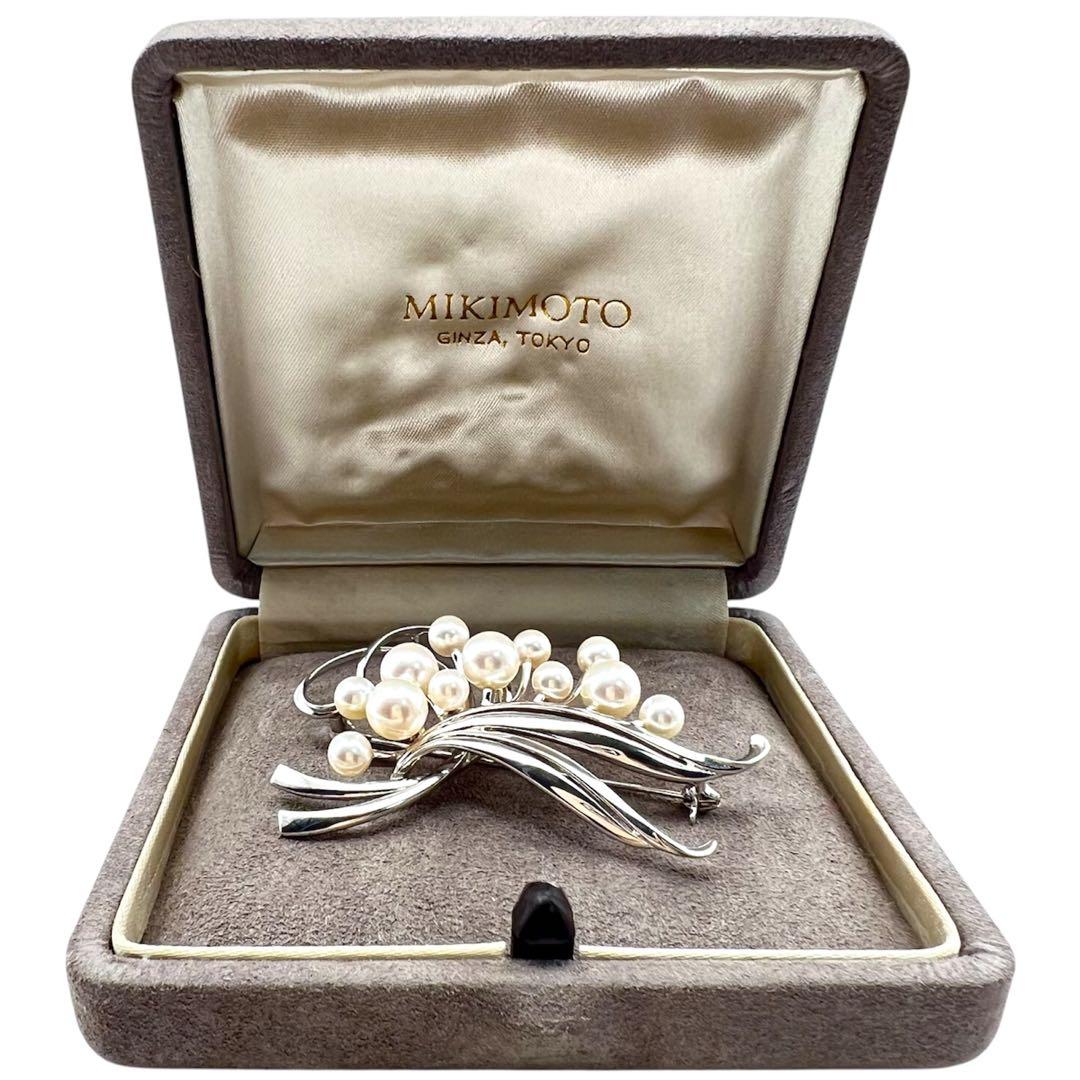 超美品　ミキモト　アコヤパール　12粒　6.5mm-4mm シルバーブローチ