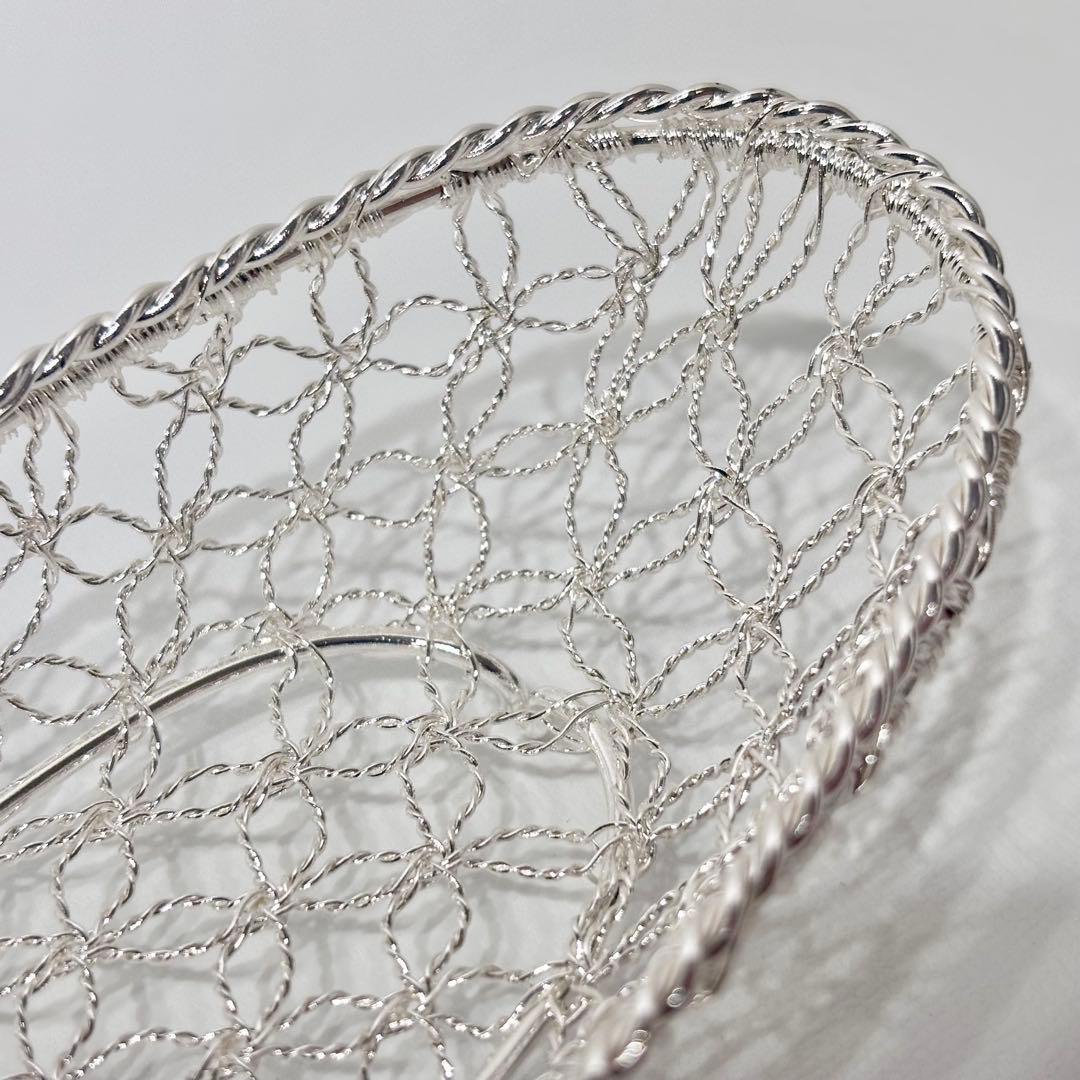 希少！銀座和光銀細工　おしぼりトレー　おしぼりトレイ　かご編み　銀仕上げ　銀加工