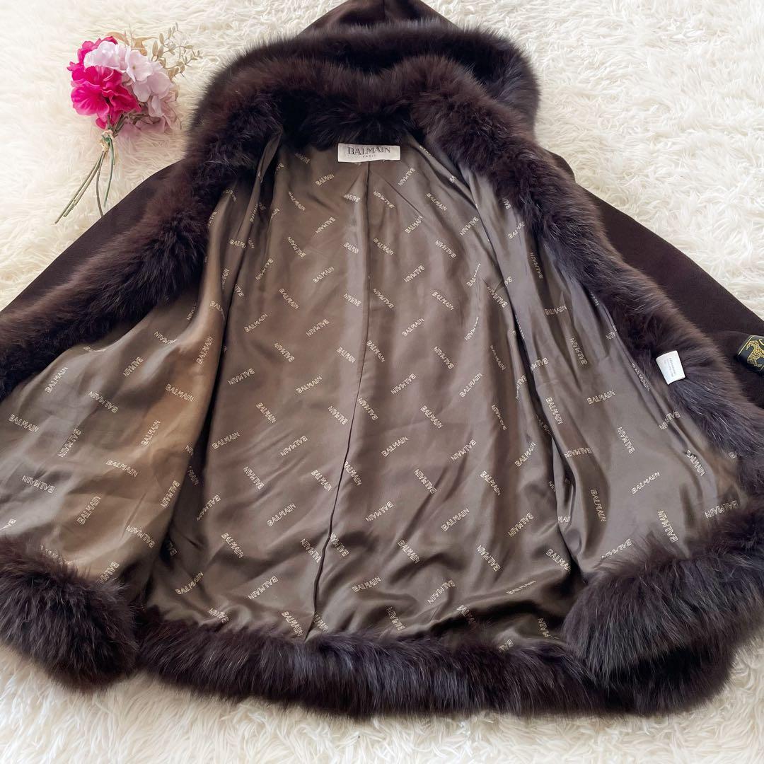 BALMAIN 最高級 カシミヤ100％ ブルーフォックス ポンチョ ブラウン