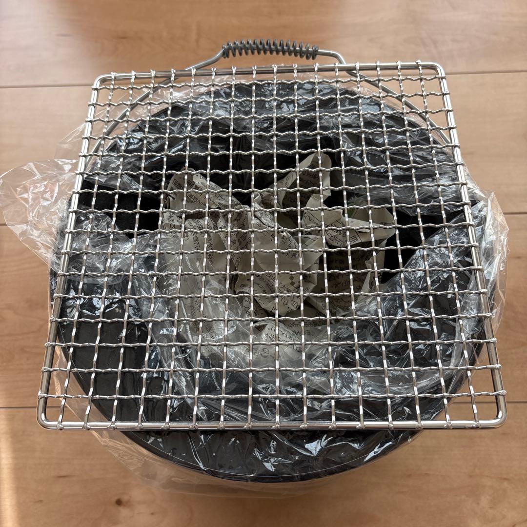 【新品未使用】釜浅の丸型しちりんセット(本体、ステンレス角網)