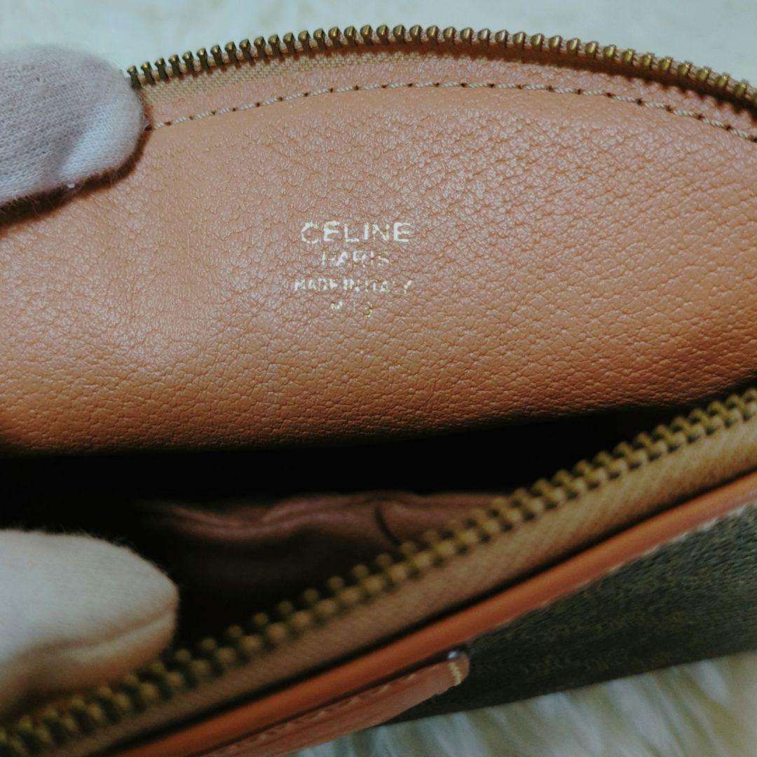 【美品】CELINE マカダム柄 レザーポーチ ブラウン