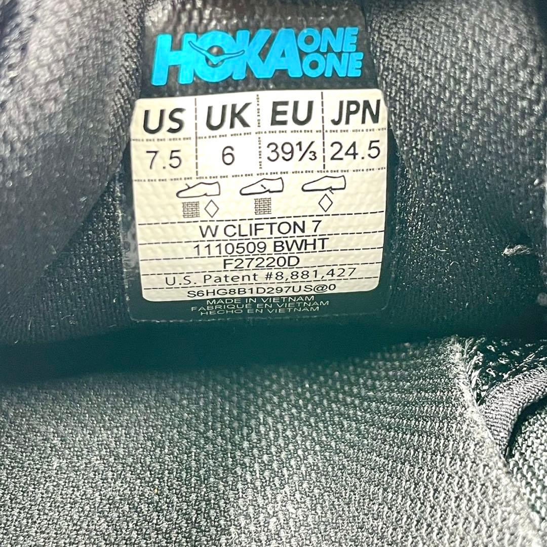 ホカオネオネ スニーカー W CLIFTON7 24.5 黒白 Y1463