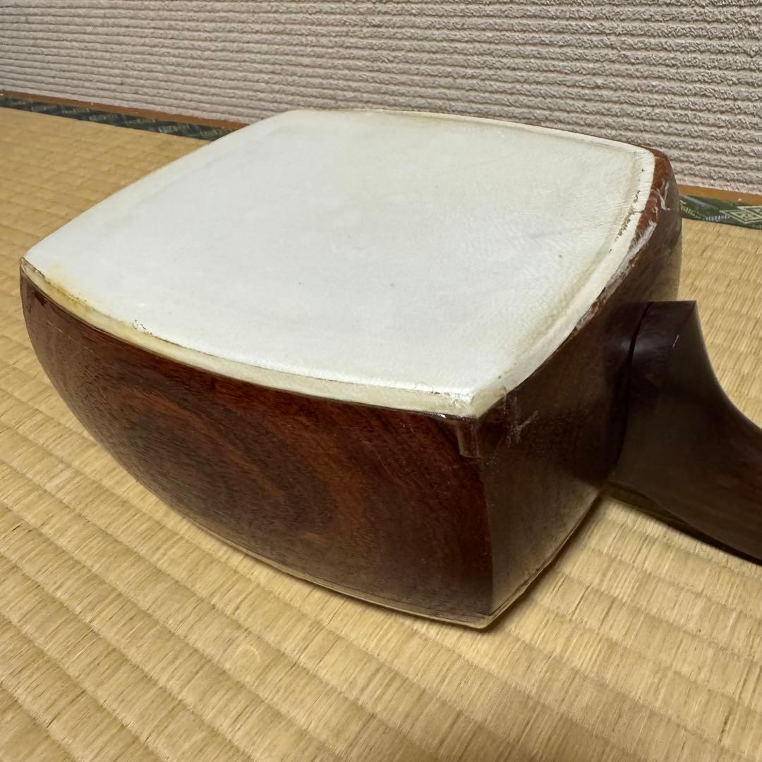 三味線　紫壇　中棹　丸打ち胴　破れ有り　本体ケース　2点セット