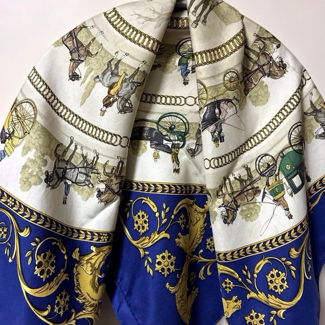 HERMES スカーフ　90カレ　ロンシャンへの散歩