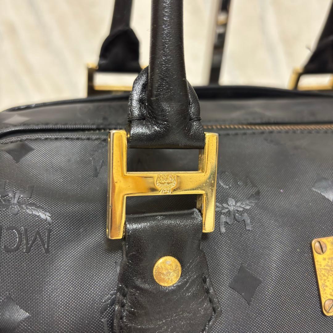 MCM エムシーエム ロゴ総柄 PVC×レザー ミニボストンバッグ ハンドバッグ