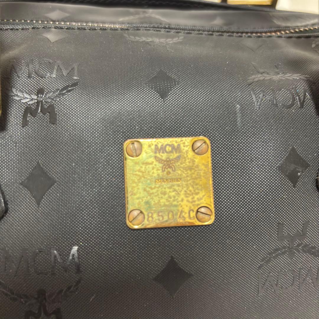 MCM エムシーエム ロゴ総柄 PVC×レザー ミニボストンバッグ ハンドバッグ