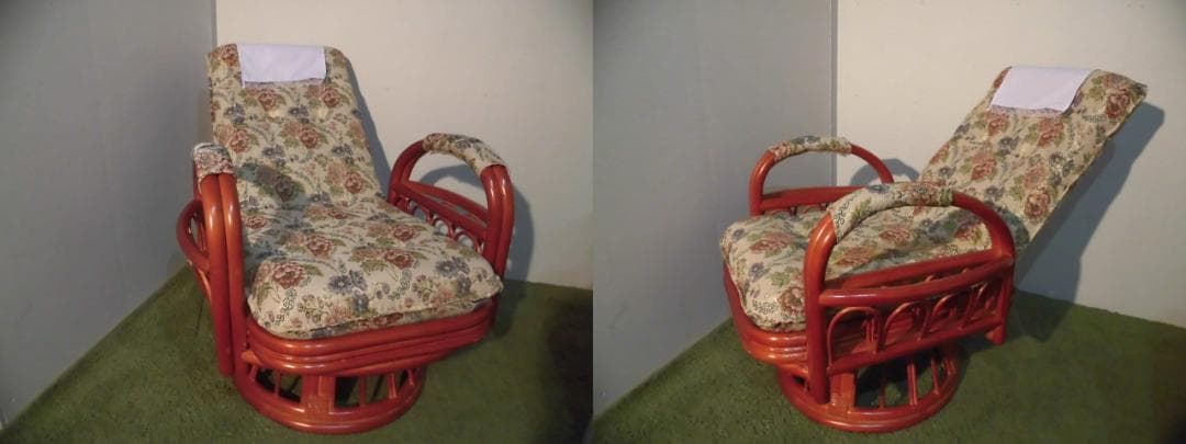 アウトレット【送料無料】高級ラタンギア式リクライニング回転座椅子【ミドルタイプ】