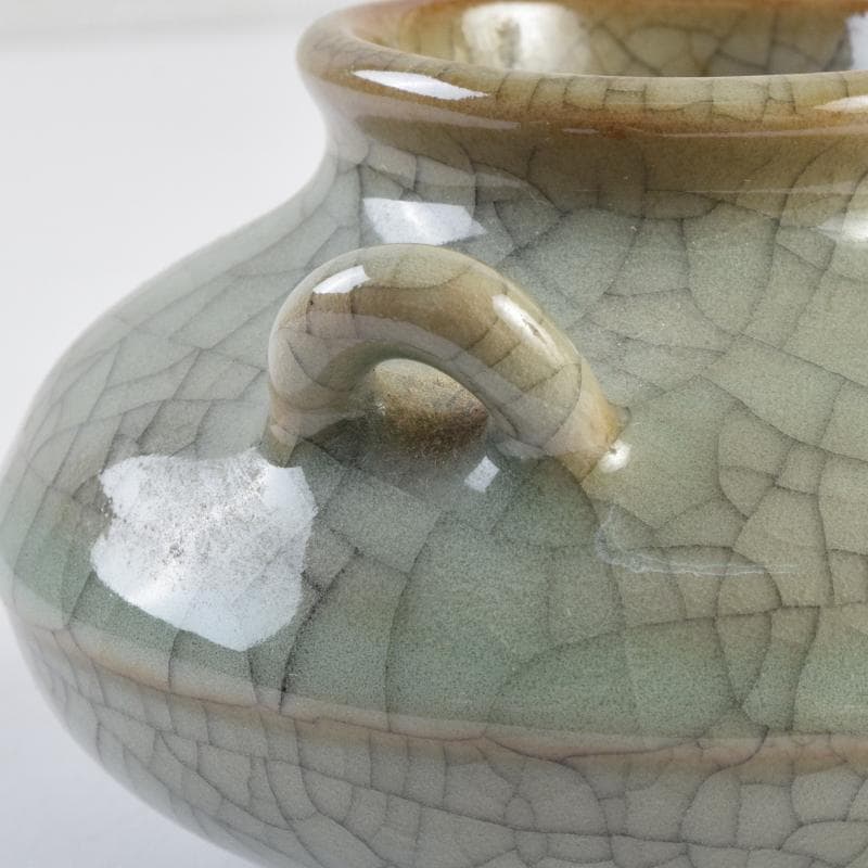 中国 哥釉 青磁 氷裂文 双耳香炉 C 9106