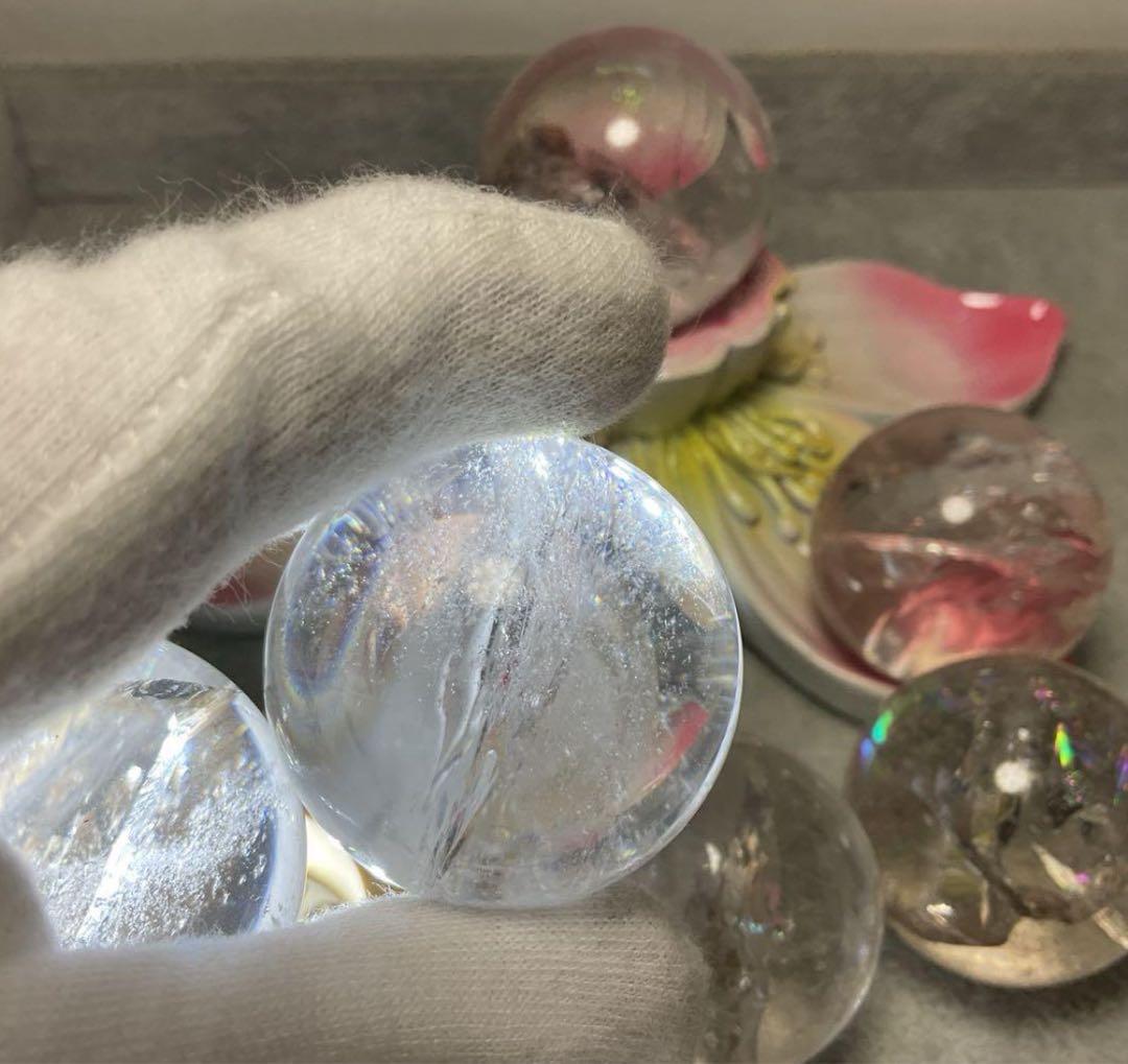 Z215-1半額特価アイリスクォーツ虹入り水晶スフィア蓮花台座セット