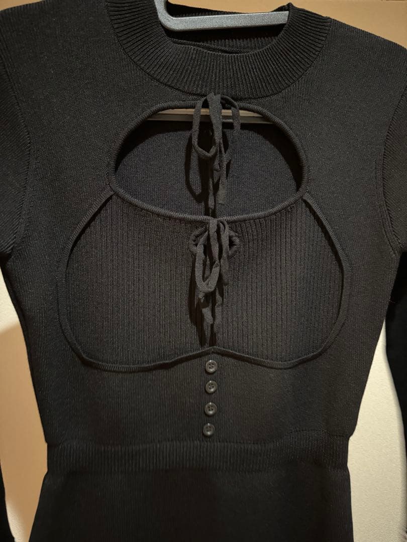 フロントオープンニットミニワンピース