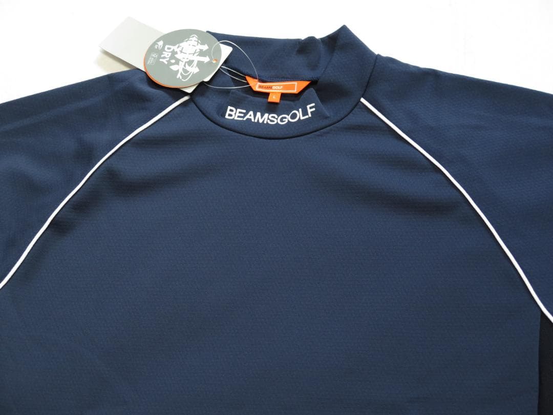 BEAMS GOLFビームスゴルフラグランスリーブパイピングポロシャツNAVYⓁ