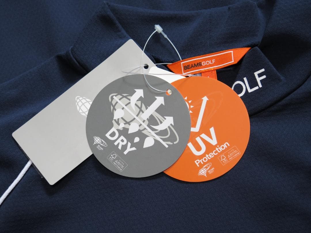 BEAMS GOLFビームスゴルフラグランスリーブパイピングポロシャツNAVYⓁ
