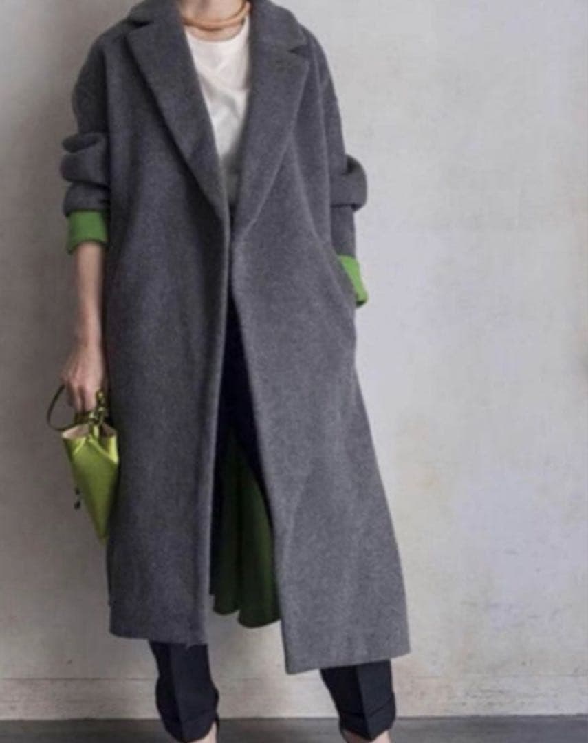 エンフォルド ENFOLD リバーコート ウール バイカラー グレー グリーン