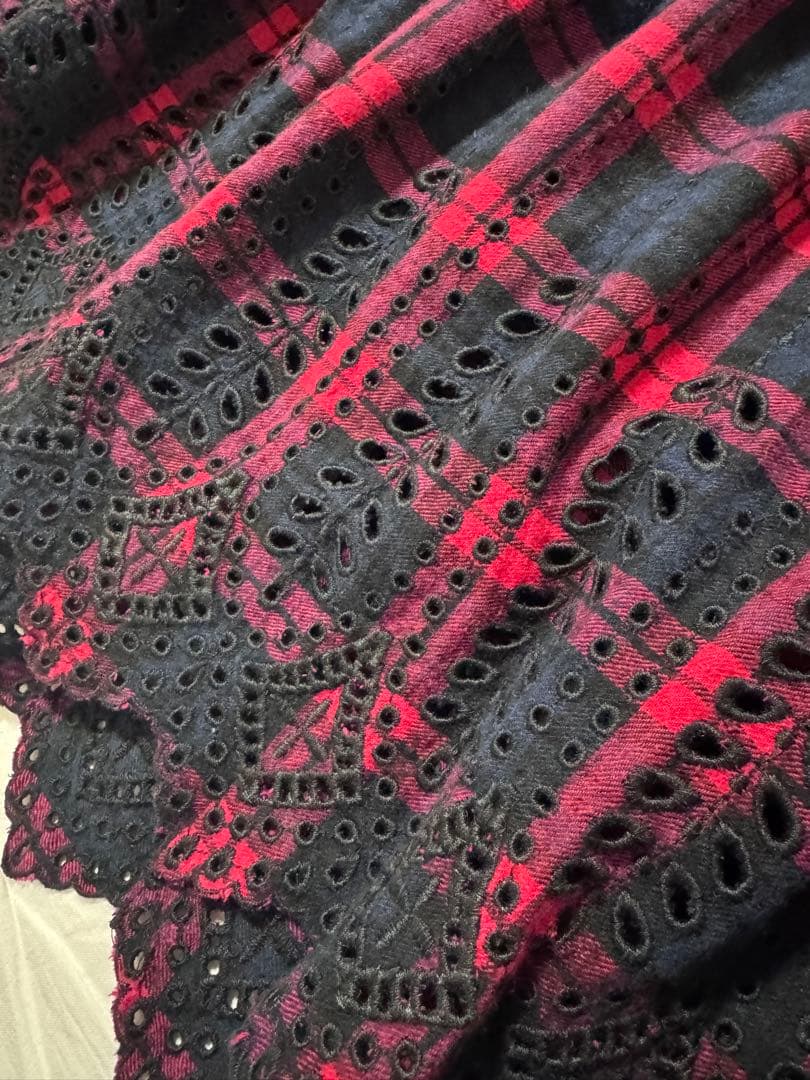 ichiスカラップエンブロイダリー チェックスカート