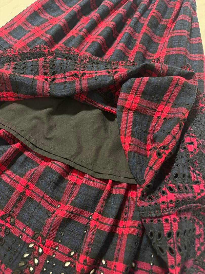 ichiスカラップエンブロイダリー チェックスカート