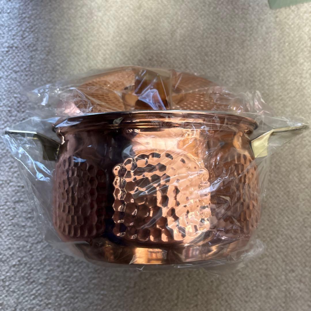 銅製ハンマーテクスチャー両手鍋