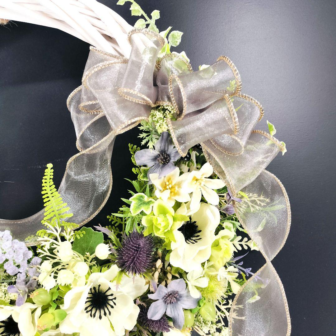 商品名【茉白】ゆきこ❤️ナチュラル♥アネモネのフラワーリース 玄関リース