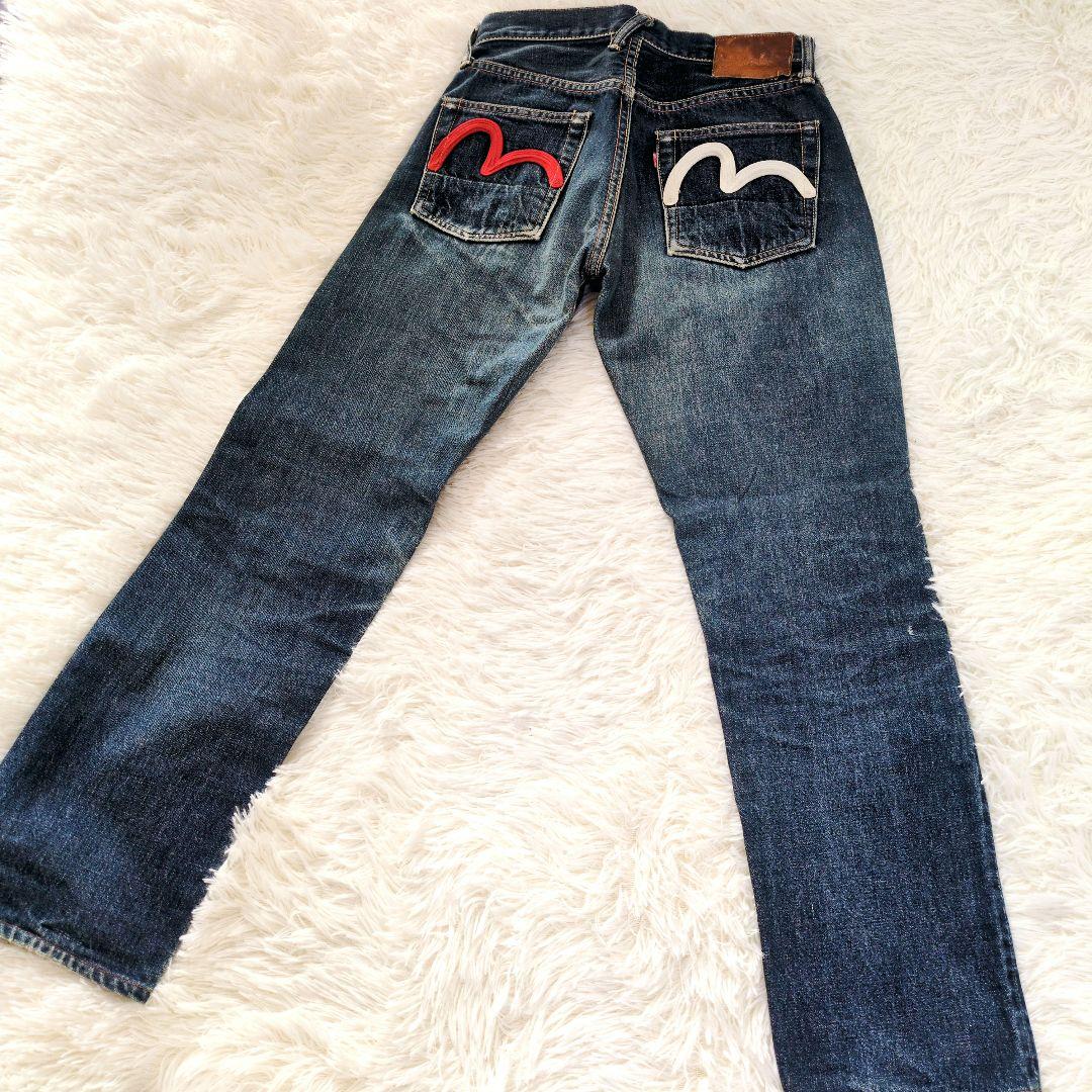 赤×白 紅白 刺繍カモメ EVISU エヴィス デニム 濃紺 赤耳 - メルカリ