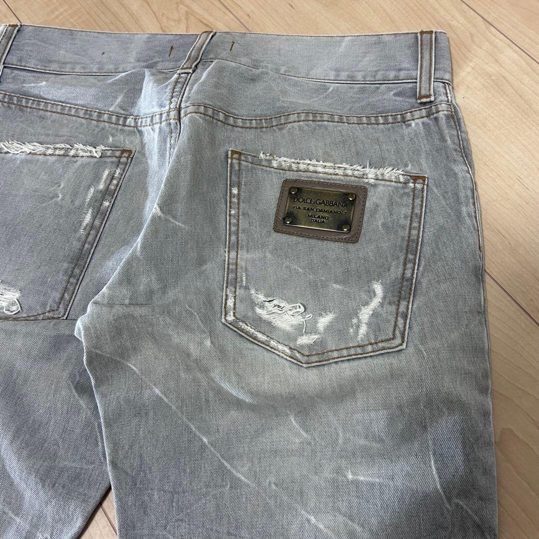 DOLCE & GABBANA グレー ダメージ加工ストレートデニム44