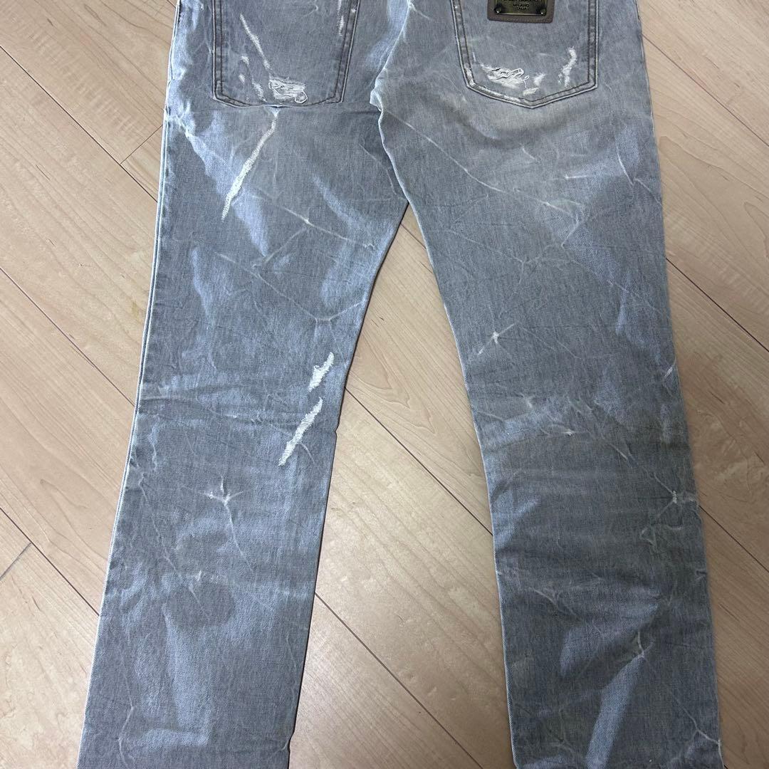 DOLCE & GABBANA グレー ダメージ加工ストレートデニム44