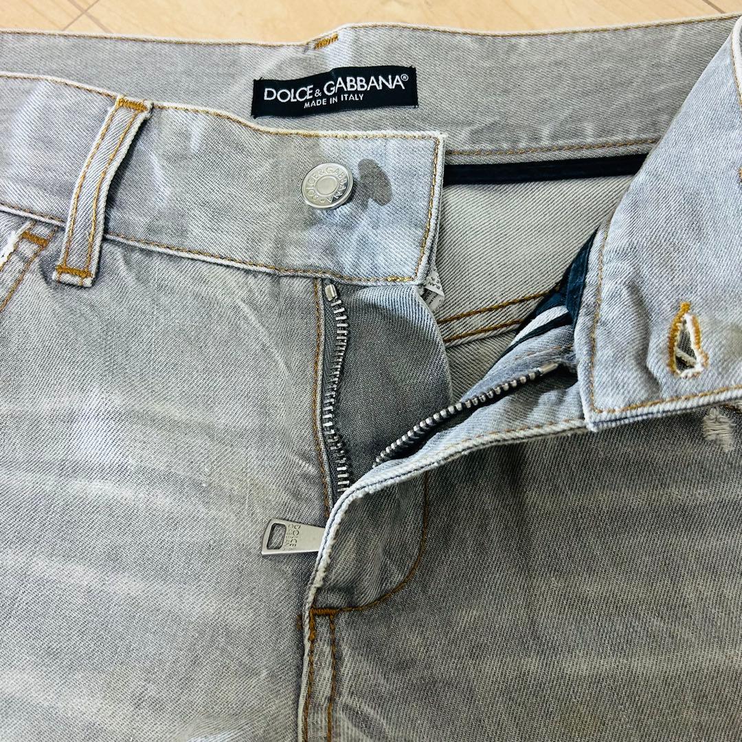 DOLCE & GABBANA グレー ダメージ加工ストレートデニム44