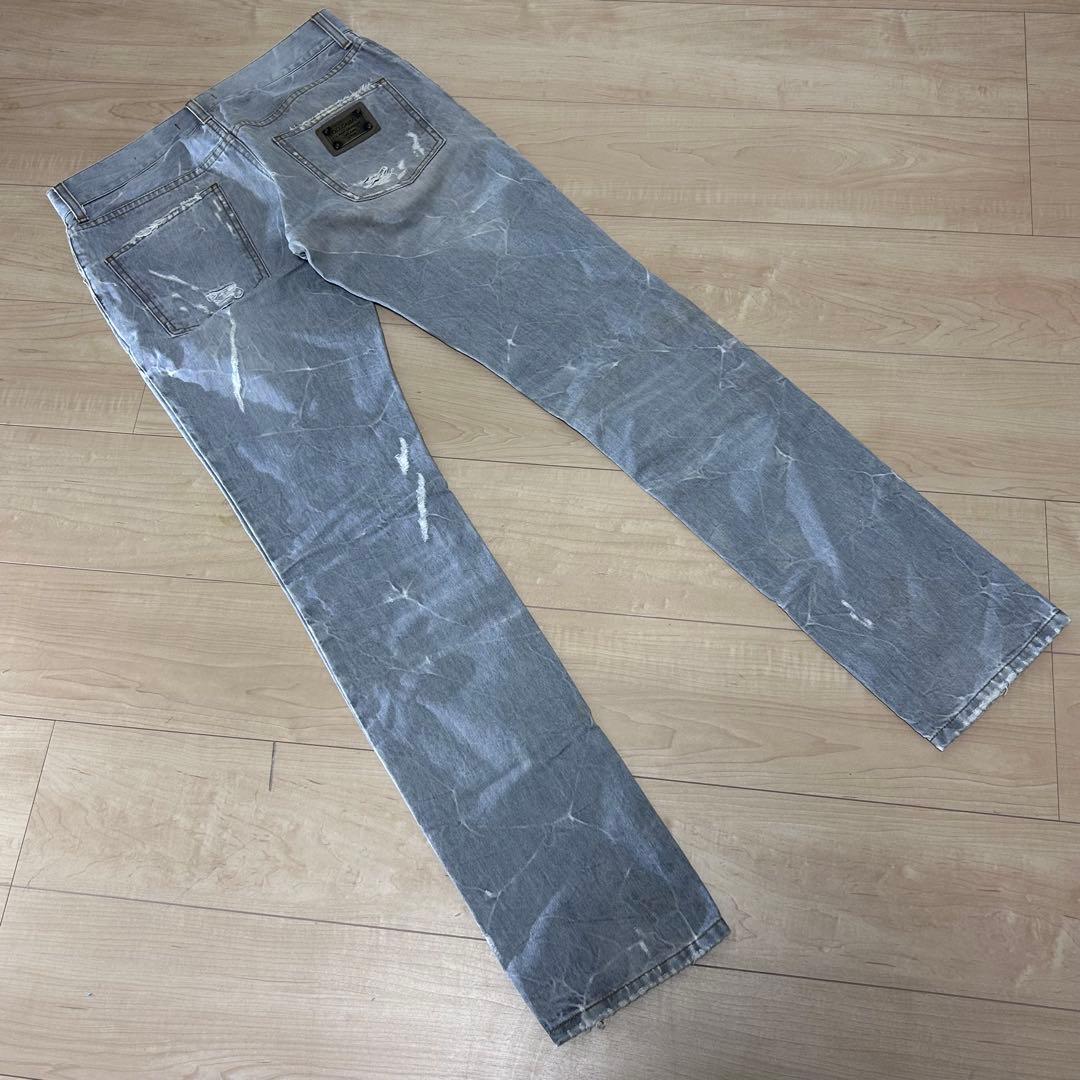 DOLCE & GABBANA グレー ダメージ加工ストレートデニム44