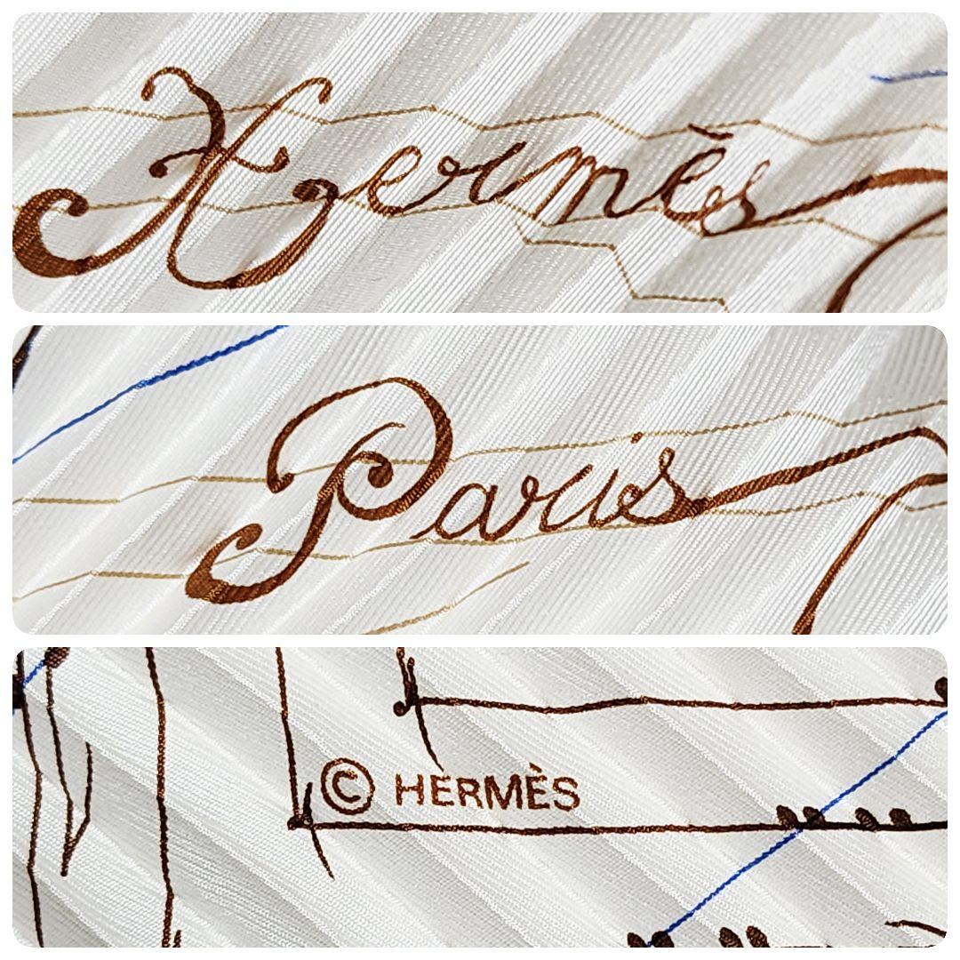★HERMES★ プリーツスカーフ カレ90 球体が奏でる音楽 アイボリー